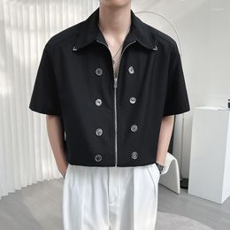 Men's Casual Shirts 2023 Fashion Metal Button Shirt Men Loose Oversized Streetwear Harajuku Lapel Black White Clothing
