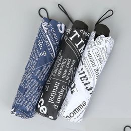 Umbrellas Sunny Rainy Women Uv Protection Windproof Umbrella Retro Spaper Printed Three Folding Men Portable Vinyl Dh1396 Drop Deliv Dhfmh