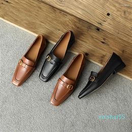 Dress Shoes Spring Women Loafers Heels Square Toe Chunky Heel For Solid Low Pumps Belt Buckle