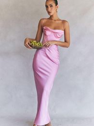 Casual Dresses BEAUKEY Sexy Pink Long Bodycon Dress 2023 For Women Club Wear Split Spaghetti Party Elegant Ankle Length Vestidos