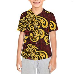 Men's Casual Shirts Polynesian Tribal Fijian Totem Tattoo Fiji Prints Boy's Baseball Jersey Kid's Short Sleeve Girls Hip Hop T