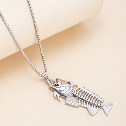 Pendant Necklaces 2 Style1 Pcs Silver Color Fishbone Skeleton Necklace Men And Women Fashion Surfer Box Chain Jewelry Gift