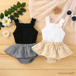 Clothing Sets 0-24M Neworn Girls Outfits Sleeveless Romper Plaid Short With Skirts 2Pcs Summer Baby Suits