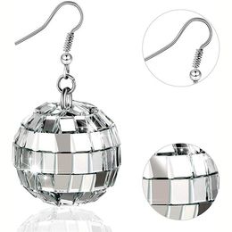 24mm Disco Ball Earring Retro 70S Party Jewellery Silver Dangle Earrings for Women