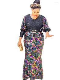 Ethnic Clothing Long African Dress Women Lantern Sleeve Empire With Belt Robes 2023 Fashion Elegant Sequin Party Maxi Vestidos