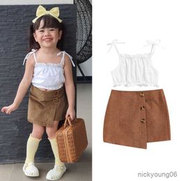 Clothing Sets Summer Kids Girls Clothes Sleeveless White Vest Short Skirt Children Fashion Style 2pcs Girl