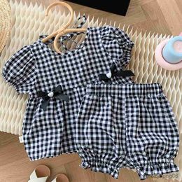 Clothing Sets Back To School Outfit For Girls Summer Cotton Plaid Shirts and Short Pants Pieces Kids Boutique