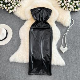 Casual Dresses Retro Temperament Wipe Chest Waist Slimming Mid-length Slit Buttock Bag Dress