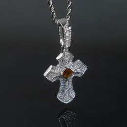 2 Tone Cross Pendant Necklace for Men Women Iced Out Bling Micro Paved 5A CZ Charm Choker Hip Hop Jewelry Drop Shipping