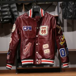 Men's Jackets Heavy Industry Leather Jacket Men Motorcycle Luxury Designer Embroidery Short Biker Baseball Y2k Streetwear Winter Ebaa