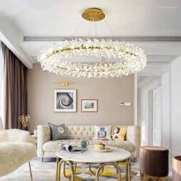 Chandeliers Nordic Luxury Crystal Glass Chandelier Living Room Flower LED Hanging Lamp Indoor Lighting Dining Bedroom Kitchen Fixtures