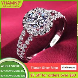 Band Rings Never Fade 100 Original Tibetan Silver Ring Inlay Natural Zirconia Stone Luxury White Gold Plated Wedding Band For Women Gift J230531