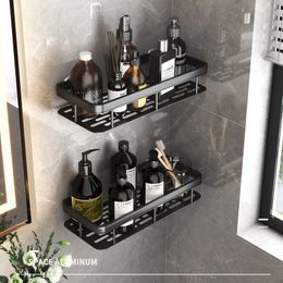 Bathroom Shelves Aluminum Bathroom Shelf No Drill Makeup Storage Organizer Wall Mounted Shampoo Rack Shower Shelves Anti-Rust Bathroom Holder 230530