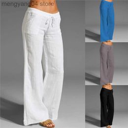 Women's Pants Capris Summer Oversized Wide Leg Pants Women Vintage Cotton Linen Palazzo Fashion Long Trousers Casual Elastic Waist Solid Pantalon 2XL T230531