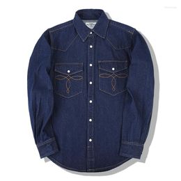 Men's Casual Shirts Retro American Heavy Classic Bag Flower Washing Denim Shirt Primary Color ORQ