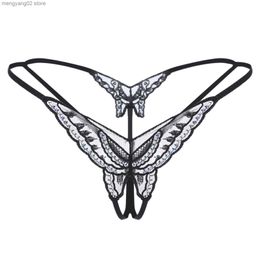 Briefs Panties Sexy Lingerie Panties Women Lace Hollow Out Butterfly Shaped G-String Open Crotch Underwear Sexy Lingerie Sex Thongs T23601
