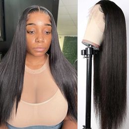 Long Straight 13X4 Lace Front Human Hair Wig With Baby Hair Pre Plucked Natural Hairline For Black Women Brazilian Bleached Knot