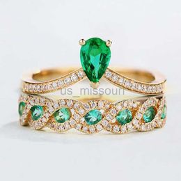 Band Rings 2Pcsset Luxury Metal Inlaid Emerald Zircon Rings Classic Cute Travel Party Rings for Women J230531