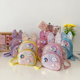 Backpacks 2023 Fashion Sequins Rabbit Ears Backpack Children Bling School Bags Cute Waterproof Student Kids Girls Kindergarten Schoolbags 230531