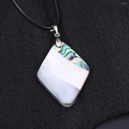 Pendant Necklaces Natural Shell Pendants Necklace Rhombus Shape Abalone White And Black Wax Cord For Jewelry Gift