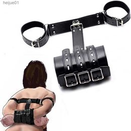 Adult Toys Leather Exotic SM Sex Toys Bondage Lockable Handcuffs BDSM Slave Arms Binder Restraints Stra Arm Behind Back Sexual Toy Adult L230518