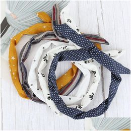 Party Favor Women Girls Iron Wire Printed Cloth Hair Band Rabbit Ear Wrapped Headband Diy Colorf Bow Home Wash Face Hairband Dh1391 Dhx3V