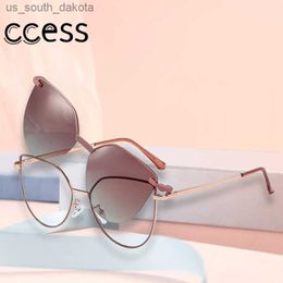 New Polarized Flip-on Sunglasses Cat Eye Vintage Metal Frame Fashion Anti Blue Light Sun Glasses for Women Men UV400 Gafas L230523