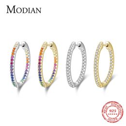 Modian Rainbow Color Sparkling Earrings Real 925 Sterling Silver Circle Zirconia Hoop Earrings For Women Luxury Wedding Jewelry