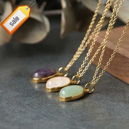Wholesale Custom 18k Gold Plated Stainless Steel Jewelry Green Aventurine Rose Quartz Pendant Necklace for Women