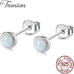 Trumium 925 Sterling Silver Fire Opal Stud Earrings for Women Piercing Unusual Luxury Tempearament Wedding Earring Fine Jewelry