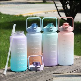 Water Bottles 64Oz Motivational Bottle With Time Marker St Leakproof Bpa Fitness Sports Juice Jug Paracord Handle Drop Delivery Home Dhnzx