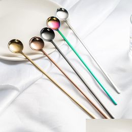 Spoons Stainless Steel Long Handle Mini Spoon Cold Drink Coffee Teaspoon Ice Cream Food Grade Safety Drinking Scoop Vt1536 Drop Deli Dh80A