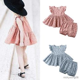 Clothing Sets Cute Summer Girl Clothes Set Ruffle Sleeveless Dress and Print Shorts 2Pcs Outfits Casual Infant