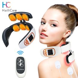 Relaxation 6 Heads Electric Pulse Neck and Back Massager with Heat Pain Relief Relaxation Health Care TENS Cervical Massager Remote Control