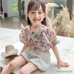 Clothing Sets Set Summer New Girls FashionKids Clothes Floral Puff Sleeve Top andLantern Shorts Baby 2pcs 2-7Y