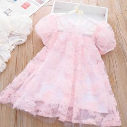 Girl's Dresses Girls Dress Summer Dress 2023 New Western Pearl Lapel Princess Dress Children Lace Flower Gauze Skirt Kids Clothes AA230531