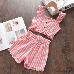 Clothing Sets Girls New Summer Striped Vest And Shorts 2pcs Outfits Children Holiday Ruffles Suits