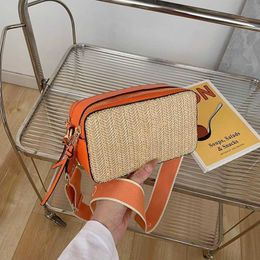 NEW Straw Snapshot Designer Bag Letter Shoulder Bags Beach Purse Handbag Women Luxury Colour Match Crossbody Bags Classic Woven marc Camera Bag Fashion Purse 230407