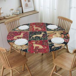 Table Cloth Medieval Greyhound Tablecloth Round Fitted Oilproof Whippet Sighthound Dog Cover For Kitchen