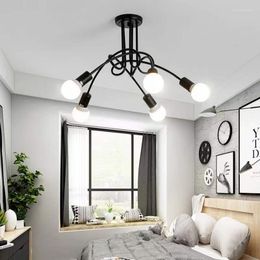 Pendant Lamps Black Painted Decorative Art Chandelier Wrought Iron Retro El Corridor E27 Lamp 220V Bedroom Kitchen Dining Room Lighting