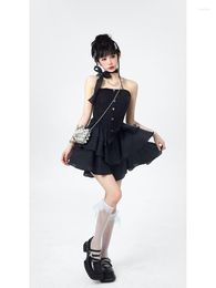 Casual Dresses Summer Japanese Harajuku Gothic Black Stitching Girl Fashion Lolita Temperament Kawaii Sweet Dress