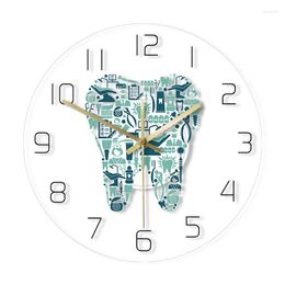 Wall Clocks Colorful Dental Clinic Tooth Clock Care Acrylic Hanging Quiet Movement Watch Decor