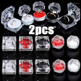 Jewelry Pouches Mini Acrylic Clear Rings Storage Box Diamonds Shaped Crystal Ring Boxes Fashion Wedding Proposal Packaging