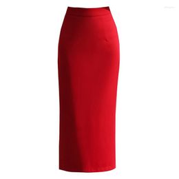 Skirts Skinny Red Black Office Midi Pencil Skirt Stretch Bodycon Slim Fit High Waist Long Ladies Women 2023