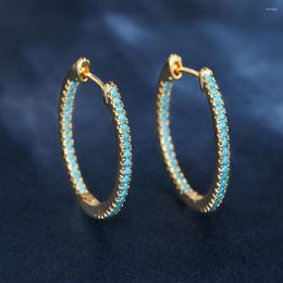 Hoop Earrings Hiphop Blue Turquoise Stone Round Thin Circle For Women Gold Colour Unisex Female Male Punk Wedding Hoops Jewellery