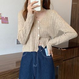 Women's Knits Solid Colour Chic All Matched Women Basic Style Y2k Female Casual Korean Office Lady French White Cardigan Fashion Clothing