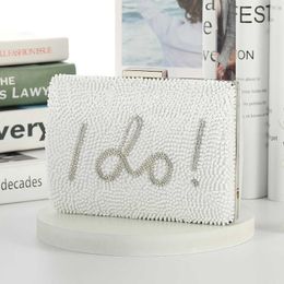 Women Evening Wedding Bag Letter White Bags for Clutch Bridal Clutches i Rhinetsone Pearl Do Beading Party Handbag Trend