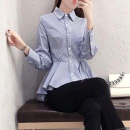 Women's Blouses Long Women Shirt Tunic Western Thin Cover Female Clothes Lapel Sleeves Button Up Striped Slim Fit Woman B95