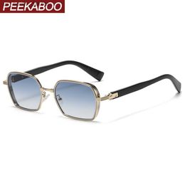 Peekaboo fashion square sun glasses uv400 blue brown male polygon sunglasses for men half metal frame female gift items L230523