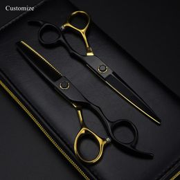 Tools Customise Japan 440c 6 '' black gold bearing hair scissors haircut thinning barber hair cutting shears hairdresser scissors